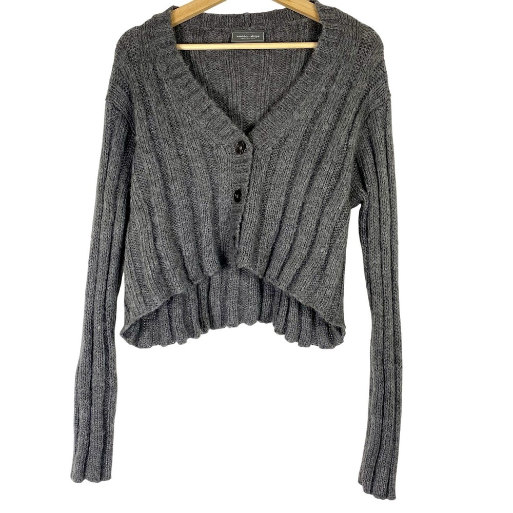 Wooden Ships Sz Small Cardigan Sweater Chunky Knit Cozy Gray Slouchy Cottagecore - Picture 4 of 6
